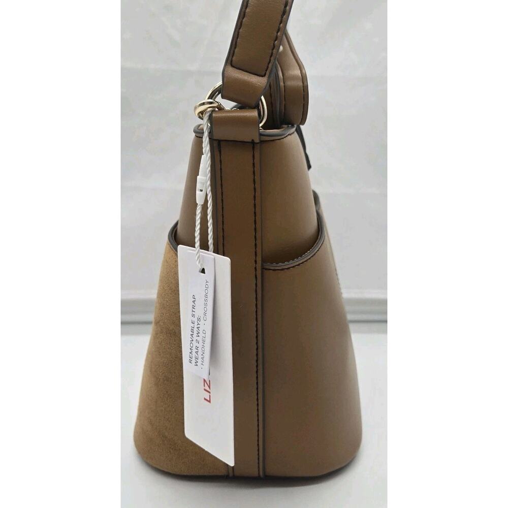 Liz Claiborne Myla Bucket Bag Brown Micro Shoulder Crossbody NWT Suede Look Clas - Picture 3 of 11